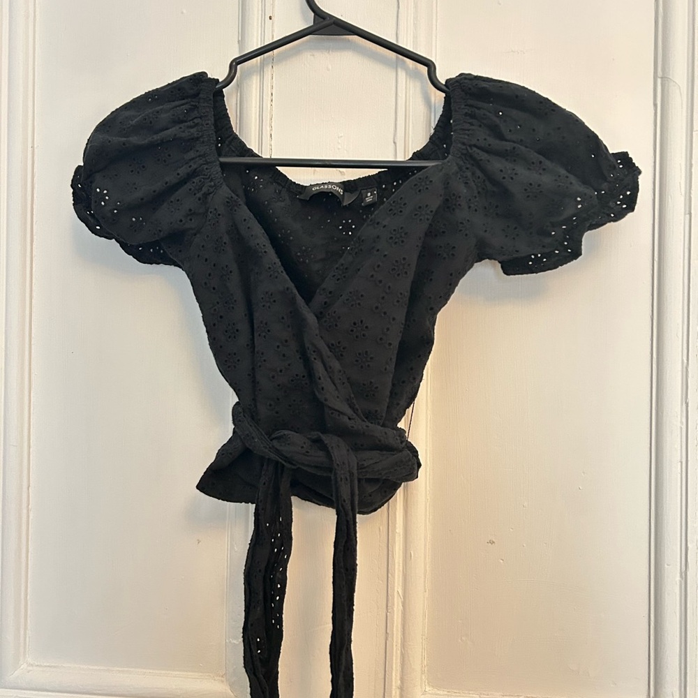 Black Cottage core Wrap Top